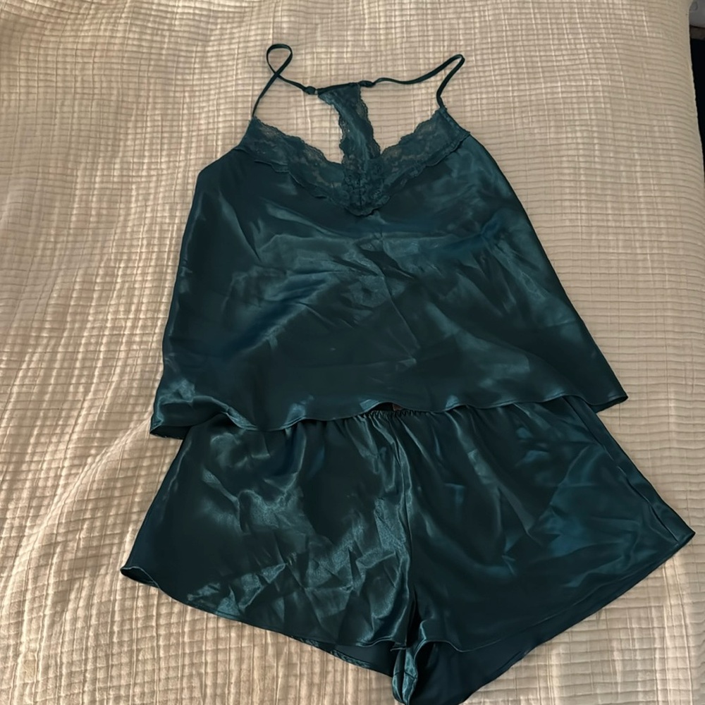 Dark Aqua Silk Pajamas L